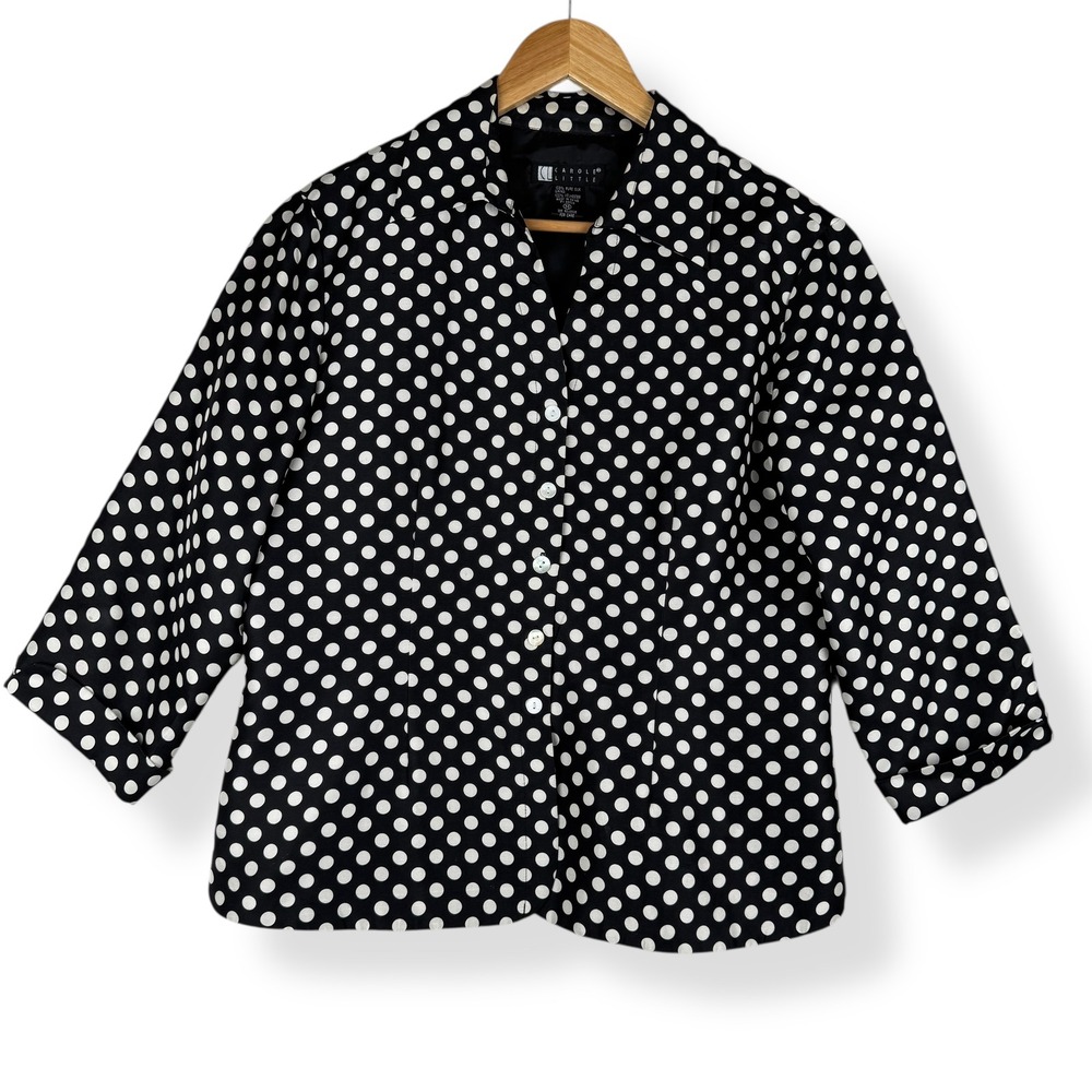 Carole Little Silk Polka Dot Blazer Size Medium Corporate Twee Retro Office Top